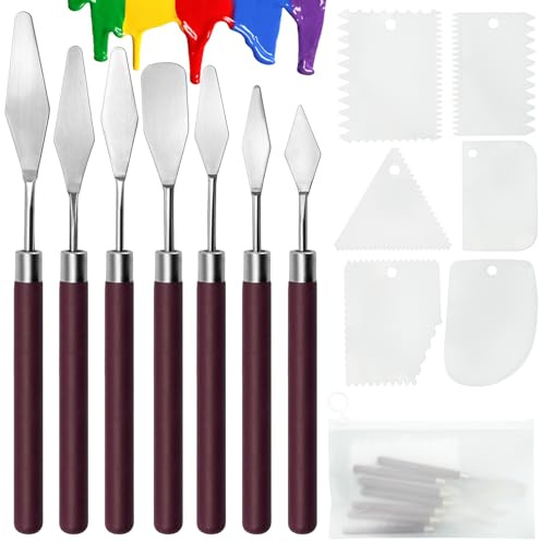 Set 13 Espátulas para Pintura Acrílica y Óleo, Cuchillos de Pintura y Espátulas de Paleta con Mango de Madera, Incluye Estuche Lavable, Ideal para Pasta de Textura y Técnicas Artísticas