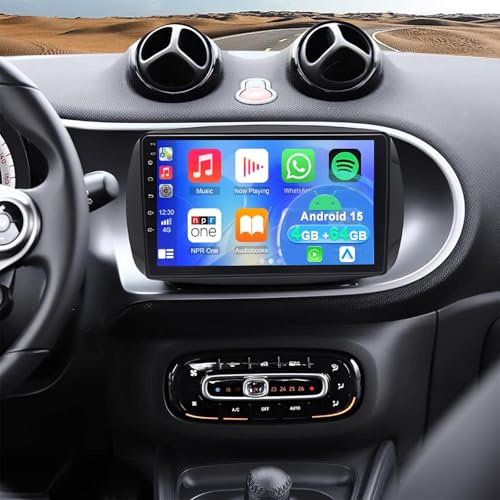 Autoradio für Mercedes Benz Smart Fortwo 2015-2022 Forfour 453 2014-2018 | 4+64G 2 Din Android 15 9 Zoll Touchscreen Auto Stereo Display Player Radio GPS Navi Head Unit mit Carplay Android Auto SWC