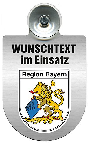 HSK Einsatzschild für Windschutzscheibe incl. Saugnapf - WUNSCHTEXT...Eigener Text - Wappen nach Wahl - 309470 Farbe Region Bayern