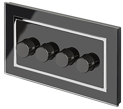 RetroTouch 4 Gang 2 Way Dimmer Switch 3-200W LED & Halogen Black Glass CT 02101