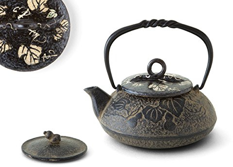 Japanische Teekanne Gusseisen GOURD von Nishikawa, gemustert, 0,5 Liter, mit Edelstahl-Sieb. Erstklassige Kyoto-Ware, innen emailliert, für alle Tee-Sorten geeignet
