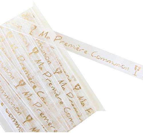 HOBI Ruban Organdi Communion Blanc et Or 10mm x 5m (x1) REF/RU356