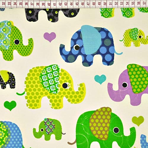 Pingianer 11,99€/m Elefant 100% Baumwolle Baumwollstoff Kinder Meterware Handwerken Nähen Stoff (Elefant Grün, 100x160cm (11,99€/m))