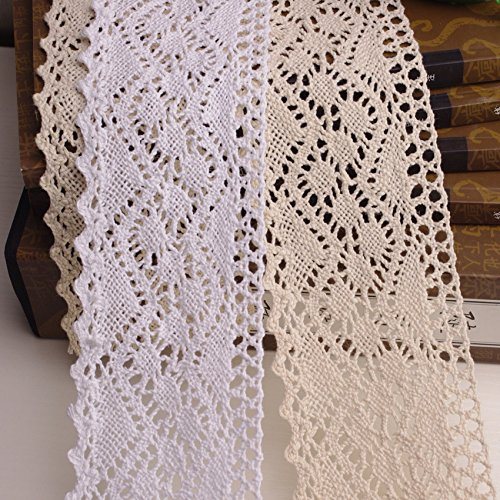 Yulakes 3 Yard 8cm Baumwolle spitzenband Vintage Häkelband Spitze Borte Häkelspitze Häkel-Borte Spitzenband für Nähen Handwerk Hochzeit Deko Scrapbooking Geschenkbox (beige)