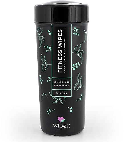Wipex Natural Gym & Fitness Equipment Wipes - Lemongrass, Eucalyptus & Vinegar- Great for Yoga Mats, Pilates, Home Gym, Peloton, Spas, 75 Wipes