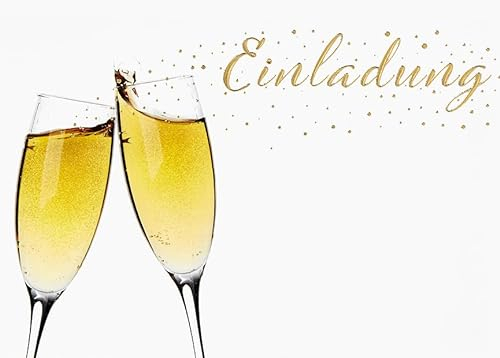 Perleberg 5 Stk Allgemeine Einladungskarten Sektgläser - Einladung zur Feier Geburtstag Hochzeit Weihnachten u.v.m I Einladungskarten in 10,5 x 14,5 cm mit Umschlag - für Kinder & Erwachsene