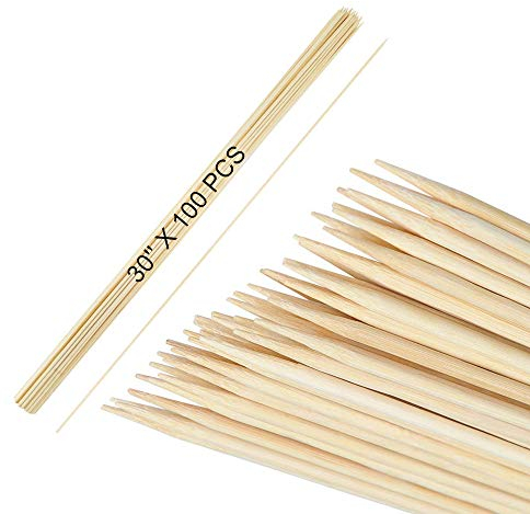 100 x Durable Bamboo Wooden Skewers for Roasting Marshmallows, Hot Dogs and Kebab Sausages, Great for Parties and Camping, 6mm Thick, 76cm Long