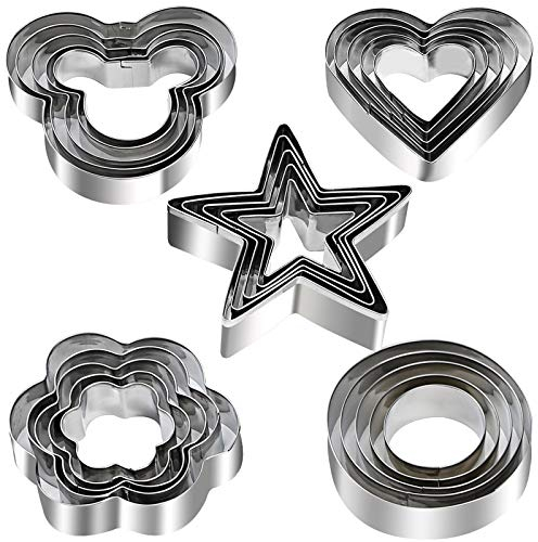 Ausstechformen-Set, 25-teilig, Blume, rund, Herz, Stern, Maus, Edelstahl