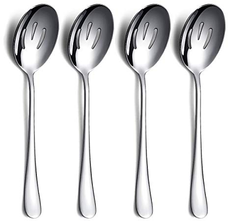 Cuillère de service 4 pièces,Kyraton Cuillère de service y compris cuillère de service fendue Ustensiles de service en acier inoxydable, set de service Emballage de 4 pièces