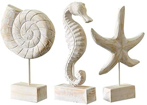 Fittoway 3 Stück Statue Seepferdchen Muschel Seestern Maritim Deko Moderne Maritim Skulptur Dekor Handmade für Wohnzimmer Küche Dekorieren