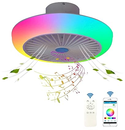 VOMI Ventilador de Techo LED Silencioso con Luz y Mando a Distancia, Control APP RGB Regulable Lámpara de Techo con Ventilador, Max 96W (60W+36W) Plafón Ventilador Techo con Altavoz Musical Bluetooth