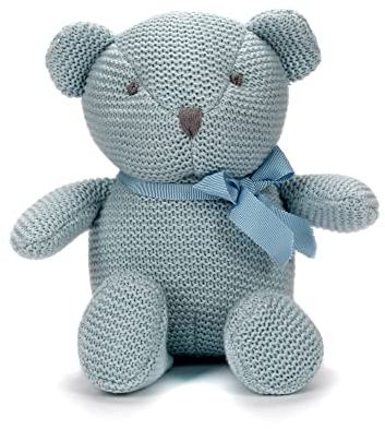 FLUFFYFUN 100% Bio-Baumwolle Kuscheltier Baby Teddybär Blau 16.5cm, stofftier für Neugeborene