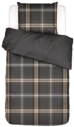 ESSENZA Bettwäsche Valentina Grey Karo Kariert Linien Streifen Winter Flanell, Größe:135 cm x 200 cm
