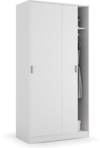 HOMN LIVING Armario ropero Madrid 2 Puertas correderas Color Blanco, 100 cm (Ancho) 50 cm (Profundo) 200 cm (Altura)