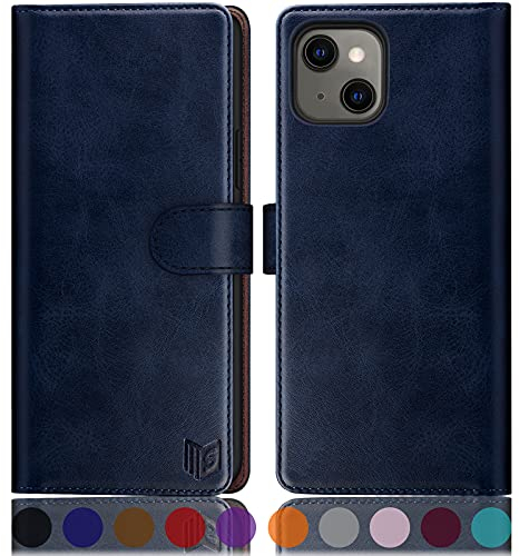 SUANPOT Cover per iPhone 13 6,1 pollici Blocco RFID Portafoglio Slot CarteSupporto Cellulare Magnetica custodia Pelle Sintetica Cover per apple 13 Blu
