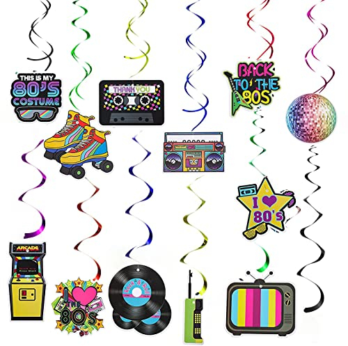 36 Stück 80er Party Hängende Spiral Decken Dekorationen 80er Spiralen Girlande Hängedeko 80er Thema Spiralen Hängedeko Dekor für Musik Thema 80er Rock Disco Partybedarf