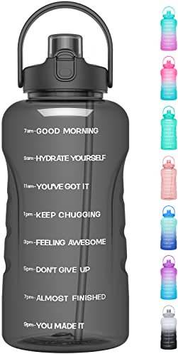 HydroPal 1 Gallon Water Bottles with Straw, 128 oz / 3.8L Water Bottle BPA Free Innovative 2-IN-1 Lid Gym Bottle with Times to Drink Motivational, Large for Sports Fitness Camping Water Jug One Gallon