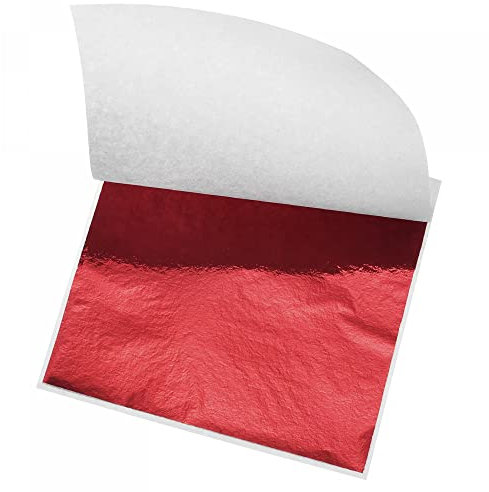sourcing map Paket mit 100 Gold Folienblatt Rot Papiere für Dekor Malerei 3.3x3.1