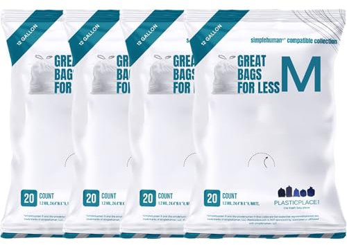 Plasticplace Sacs poubelle compatibles avec les paquets Code M - Sacs poubelle blancs avec cordon de serrage de 45 litres - 54,6 x 78,1 cm (lot de 20)