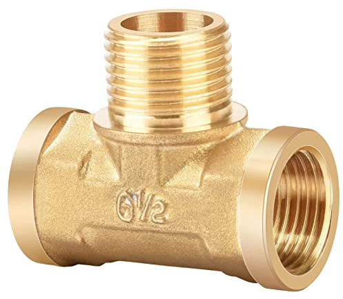 oumuik 1/2 Zoll T-Stück, T-Stück 1/2 Zoll aus Messing, Messing Fittings für Heizung Gartenbewässerung IG/AG/IG
