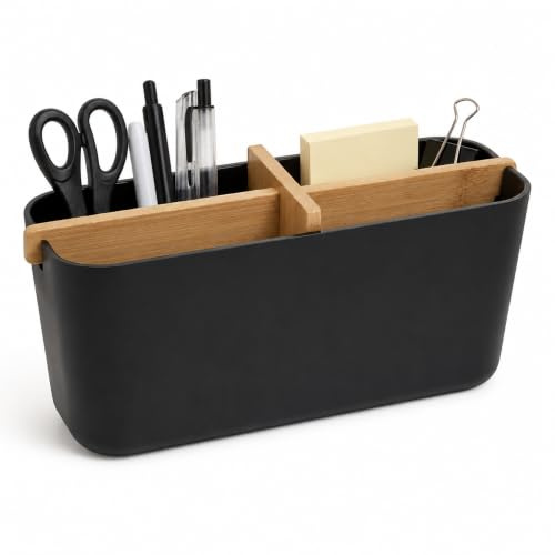 Premier Housewares Black 4 Section Organiser | Sustainable Bamboo Caddy