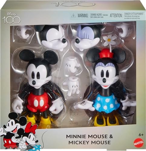 Mattel Disney - 100 action figure da collezione Topolino e Minnie, personaggi snodabili, testa e mani intercambiabili, elementi morbidi