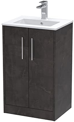 Hudson Reed JNU2601B Juno Floor Standing 2 Door Vanity Unit & Minimalist Ceramic Basin, 500mm, Matt Metallic Slate