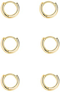 Silver 925 and Gold Hoop Earrings Set - 3 Pairs Small Huggies for Women, Girls, Men - Hypoallergenic Dainty Cartilage Tragus Helix Sleeper Earrings 6mm