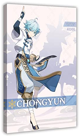 JDRC Chongyun Genshin Impact Poster 2 Leinwand Poster Wandkunst Dekor Druck Bild Gemälde für Wohnzimmer Schlafzimmer Dekoration Rahmen: 40 x 60 cm