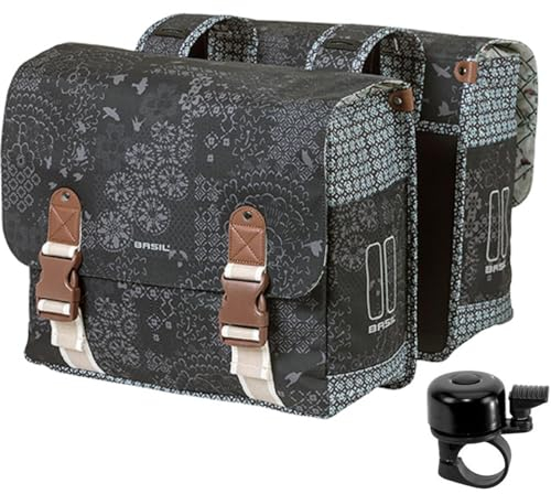 Basil Bohème - Fahrrad Doppeltasche Seitentasche - 35 Liter Dunkelgrau inkl. Fahrradklingel