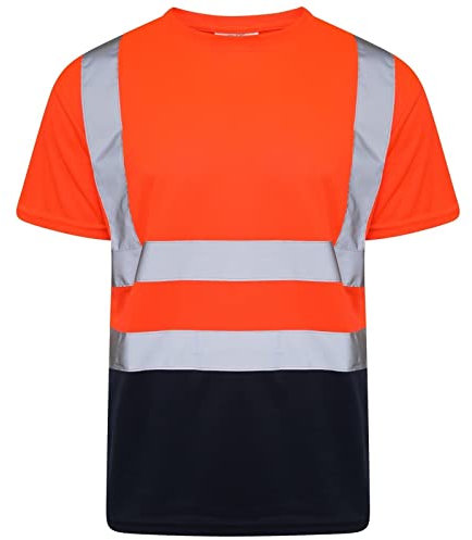 NY Deluxe Edition, gut sichtbares, reflektierendes Klebeband, Sicherheitsbekleidung, gut sichtbar, kurzärmliges Top mit Rundhalsausschnitt (AS8, Alpha, M, Regular, Regular, Orange/Navy)