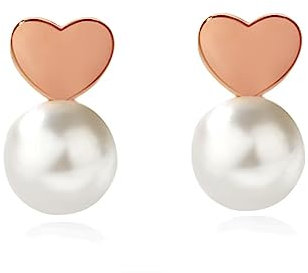 Bellitia Jewelry Orecchini a Bottone Cuore & AAA+ Perla Coltivata d'Acqua Dolce 925 Sterling Argento Placcato Oro Rosa, Orecchini Ipoallergenici a Lobo per Donna Ragazza