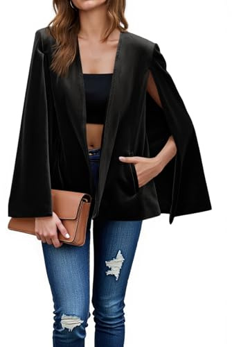 Cicy Bell Women's Velvet Cape Blazer Jacket | Business Casual Coat,Shawl Collar,Padded Shoulders,Elegant Formal,Party Outfit,Collarless,Classic Fit,Lightweight,Fall Winter