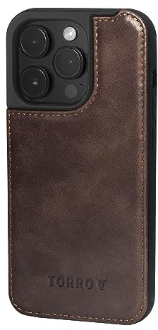 TORRO Leather Case Compatible with iPhone 15 Pro – Premium Leather Bumper Case - Dark Brown