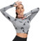 Yaavii Bauchfreies Oberteil Damen Langarm Sport Gym T-Shirts Tie-Dye Crop Top Grau S