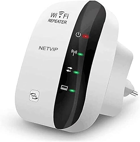 NETVIP Extensor de Red WiFi, 300Mbps WiFi Repetidor WiFi Ap Amplificador Wireless Repeater Booster Wireless-N 2.4GHz Universal EU Enchufe (WPS)