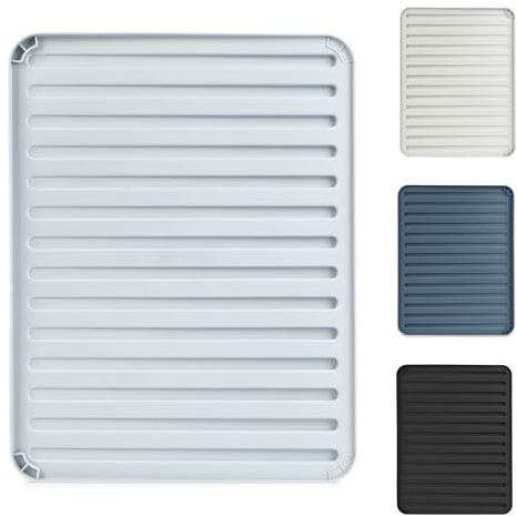 KADAX Abtropfmatte für Geschirr, Flache Trocknungsmatte mit Drainage 40x30 cm, Abflussmatte für Glaswaren, Trockenlegung für Küche Abtropfunterlage (hellgrau)