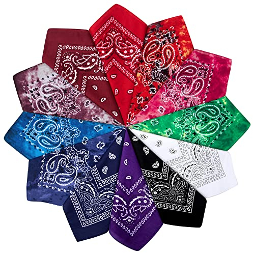 Bandana Kopftuch Unisex, Halstuch für Damen Herren,Bandana kopftuch mit Mischfarben 10/12/14 Pack Armtuch,Haar,Pet Hals Vierecktuch