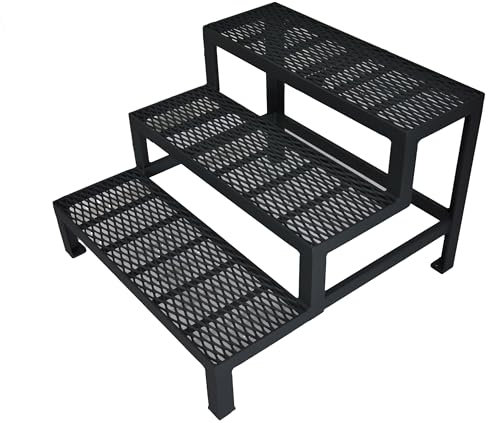 3 Stufen Stahltreppe Außentreppe Freistehend Breite 80 cm Höhe 60 cm verzinkt Anthrazit