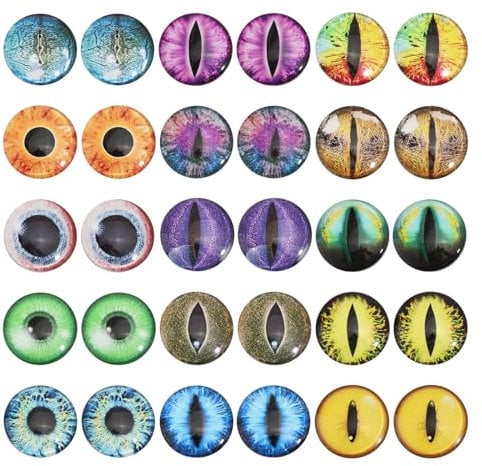 CHGCRAFT 30PCS 30MM Dragon Eyes Glass Cabochon Luminous Cat Eyes Glass Cabochons Glow in The Dark 15 Styles Animal Eyes Flatbacks for Art Props DIY Craft Making