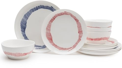Serax 12-teiliges Geschirr-Set für 4 Personen, Festgeschirr von Ottolenghi, 4 rot-weiße Speiseteller, 4 Schalen, 4 Vorspeiseteller, Steingut, Küchenutensilien-Sets für Zuhause, Geschirr und Geschirr