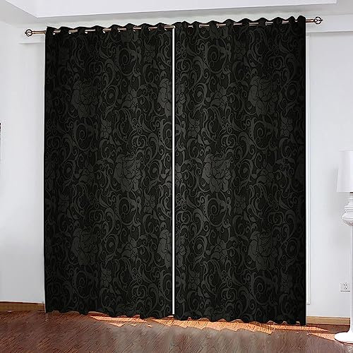 Verdunkelungsvorhänge Maßgeschneiderte Schwarzes Muster 3D Vorhänge Wohnzimmer Luxus Schlafzimmer Dekoration Fotodruck Vorhang/Uv-Schutz/Schallschutz/Datenschutz 2 X 85 X 200 Cm -1R0T0W6B9E8U2Y7I4M7K9