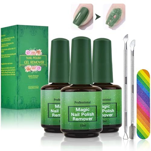 3PCS Remover Dissolvant Vernis Semi Permanent Enlever Produit pour Magic Gel Retirer Retrait a Ongles Depose Nail Polish Kit sans Acetone Soak off Solution de Fonte Américaine Capsule Express UV
