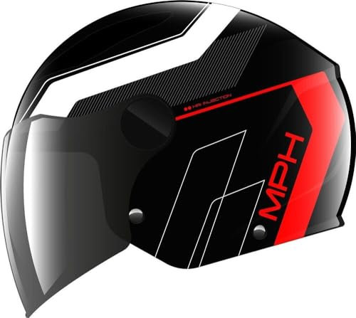 MPH Motorradhelm Demi Jet Scooter Star Schwarz Rot Weiß Langes Visier Black Red White Größe XXL