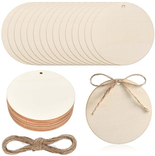30 Pièces Disque Rond en Bois, Tranche de Bois Ronde, Rondin de Bois 10cm, Sous Verre Rond Bois, Rondelles Bois, avec Trou, 2 mm d’Épaisseur, pour Peinture, Bricolage, Décoration