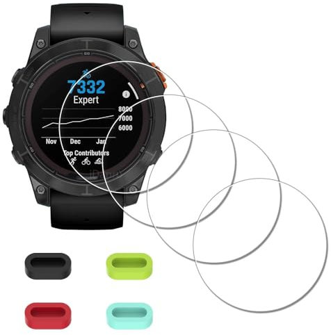 iDaPro [4Pcs para Protector de pantalla Garmin Fenix 7 Pro Solar/fenix 7 Pro Solar Sapphire+[4Pcs] tapones antipolvo de silicona,vidrio templado,Dureza 9H,Antiarañazos,Antiburbujas,Antihuellas