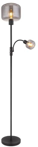 Stehlampe Rauchglas Stehleuchte Wohnzimmerlampe Leseleuchte Flexo, Metall Glas schwarz, Licht getrennt schaltbar, 1x E14 1x E27, H 165 cm