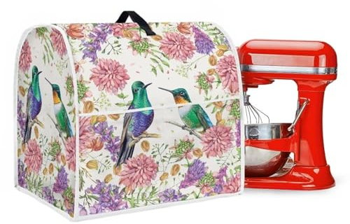 Uorisanigo Kitchen Aid Mixer Covers for Stand Mixer 4.5-5 qt Small Appliance Dust Cover with Pockets Kolibri Flower Stand Mixer Cover Kitchen Mixer Parts & Accessories Decorative Protector