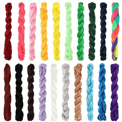 SOSMAR 20 Pcs Silk Nylon Cords 1mm Chinese Knotting Cord Polyester Rope Kumihimo Cord Macrame Thread Hair Braiding Thread Beading Color String for Friendship Bracelet Necklace Craft Jewellery Making