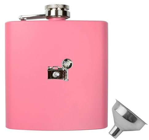 Flachmann mit Einfülltrichter, Retro-Kamera, 170 ml, Rosa